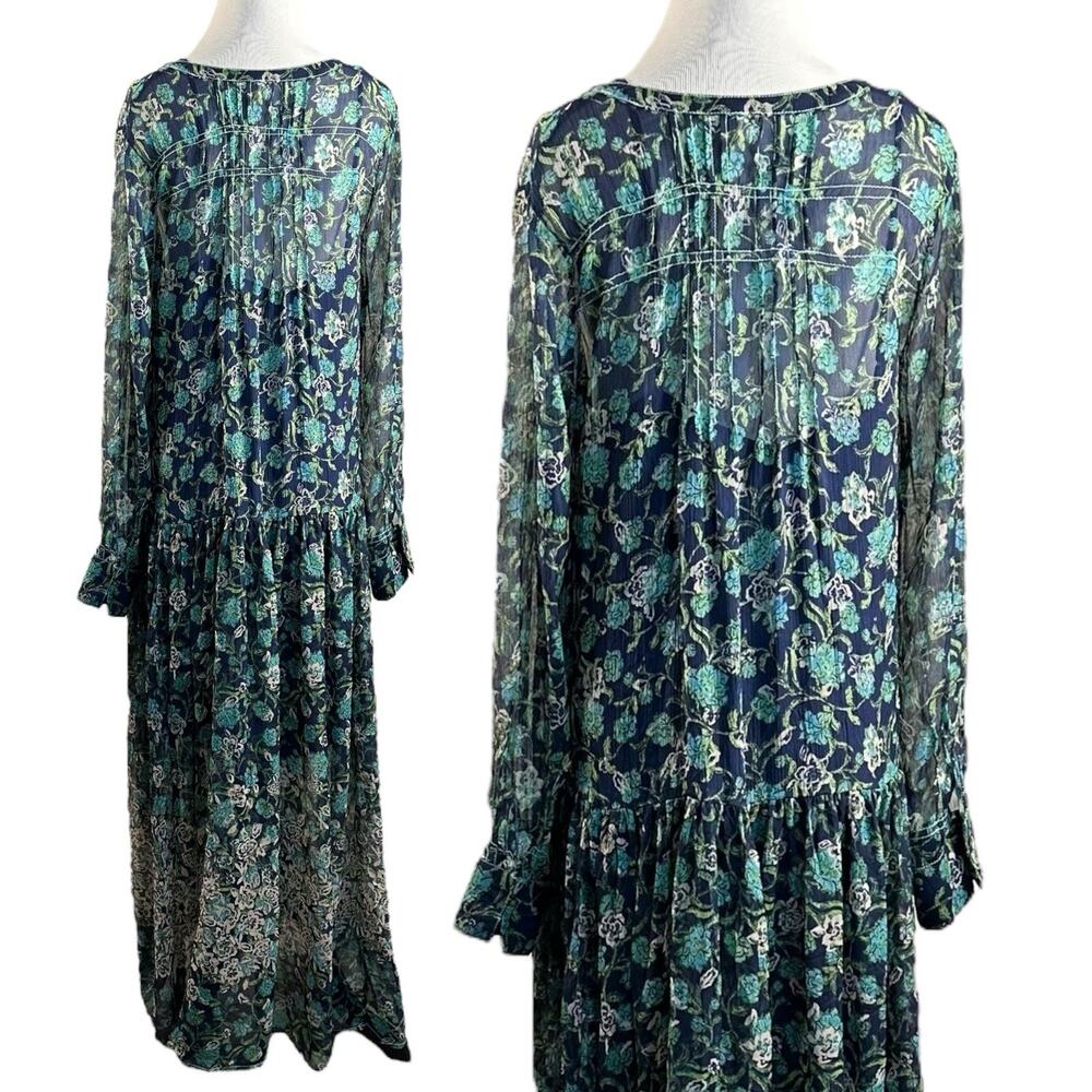 Free people Bohemian See it through Maxi Dress Twilight Floral Medium Retro 70s - Picture 10 of 13